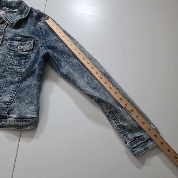 Suko Jeans Denim Jacket Women L Blue Acid Wash Floral Embroidery Stretch Y2K - Picture 6 of 16